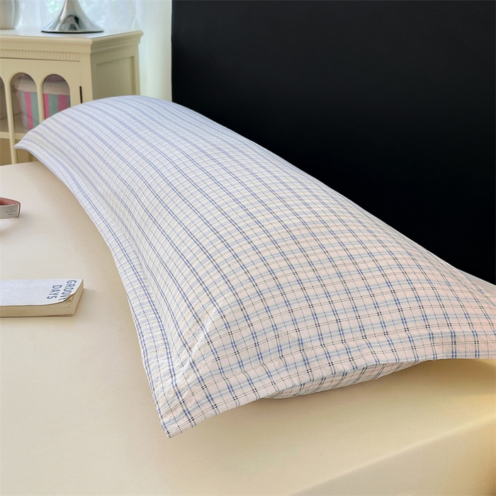 91家纺网 家纺一手货源 找家纺 梦舒羽 2025新款双层纱纯色格子枕套宿舍双人情侣1.8m枕芯套1.5米内胆套 天空蓝格