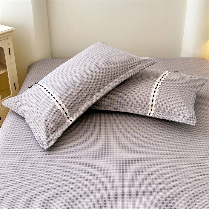 91家纺网 家纺一手货源 找家纺 梦舒羽 2025新款双层纱蕾丝花边格子枕套宿舍单人枕芯套内胆套一对装 明古灰格