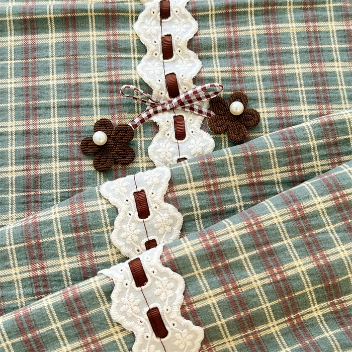 91家纺网 家纺一手货源 找家纺 梦舒羽 2025新款双层纱蕾丝花边格子枕套宿舍双人情侣1.8m枕芯套1.5米内胆套 简兮绿格