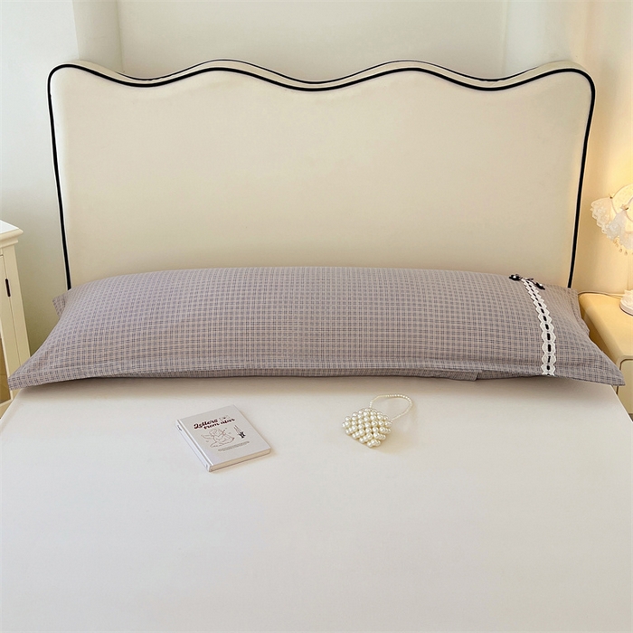 91家纺网 家纺一手货源 找家纺 梦舒羽 2025新款双层纱蕾丝花边格子枕套宿舍双人情侣1.8m枕芯套1.5米内胆套 明古灰格