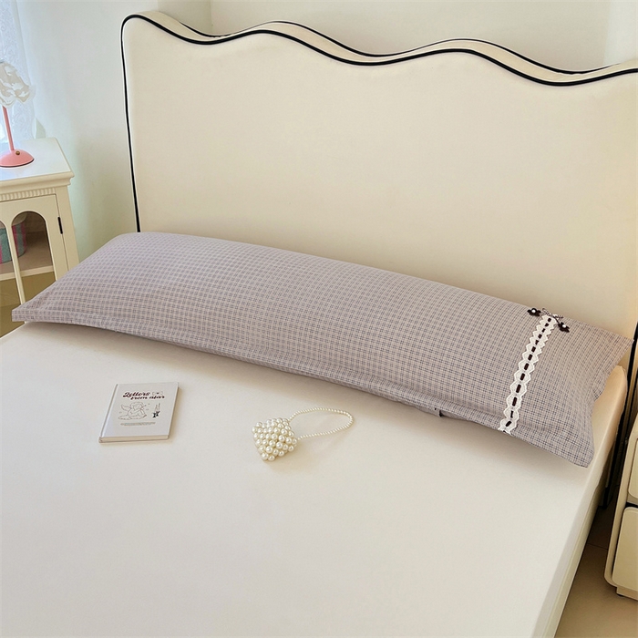 91家纺网 家纺一手货源 找家纺 梦舒羽 2025新款双层纱蕾丝花边格子枕套宿舍双人情侣1.8m枕芯套1.5米内胆套 明古灰格