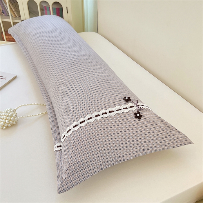 91家纺网 家纺一手货源 找家纺 梦舒羽 2025新款双层纱蕾丝花边格子枕套宿舍双人情侣1.8m枕芯套1.5米内胆套 明古灰格