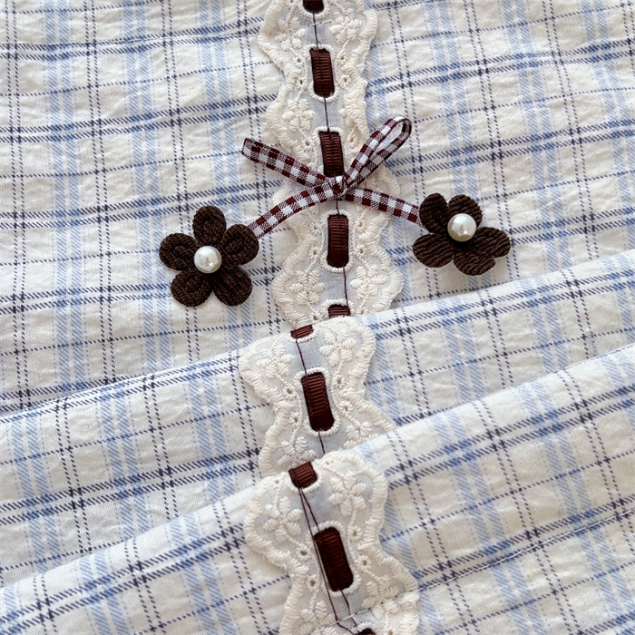 91家纺网 家纺一手货源 找家纺 梦舒羽 2025新款双层纱蕾丝花边格子枕套宿舍双人情侣1.8m枕芯套1.5米内胆套 天空蓝格