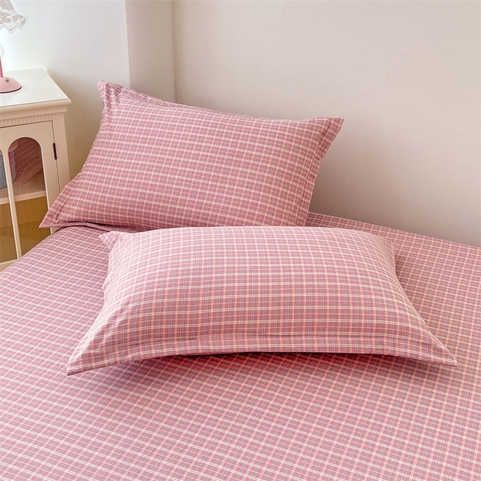 （总）梦舒羽 2025新款双层纱纯色格子枕套宿舍单人枕芯套内胆套一对装