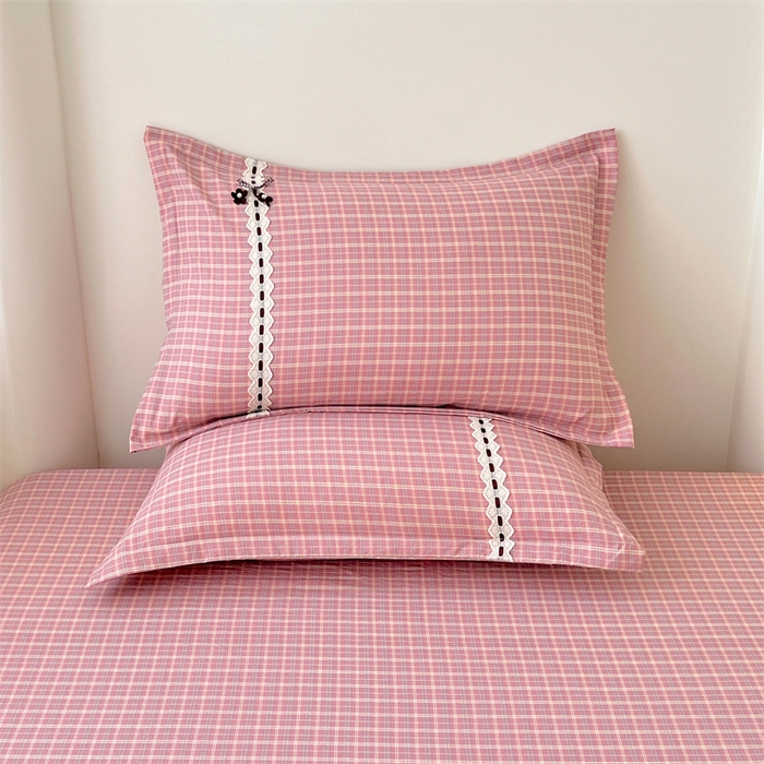 91家纺网 家纺一手货源 找家纺 （总）梦舒羽 2025新款双层纱蕾丝花边格子枕套宿舍单人枕芯套内胆套一对装