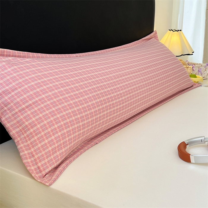 （总）梦舒羽 2025新款双层纱纯色格子枕套宿舍双人情侣1.8m枕芯套1.5米内胆套