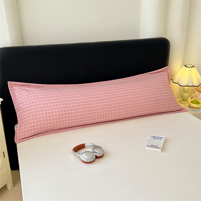 91家纺网 家纺一手货源 找家纺 （总）梦舒羽 2025新款双层纱纯色格子枕套宿舍双人情侣1.8m枕芯套1.5米内胆套