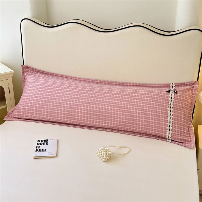 91家纺网 家纺一手货源 找家纺 （总）梦舒羽 2025新款双层纱蕾丝花边格子枕套宿舍双人情侣1.8m枕芯套1.5米内胆套