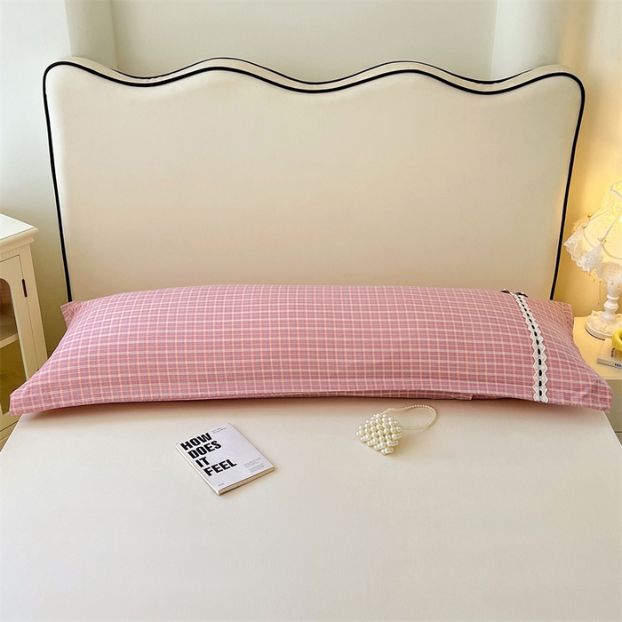 91家纺网 家纺一手货源 找家纺 （总）梦舒羽 2025新款双层纱蕾丝花边格子枕套宿舍双人情侣1.8m枕芯套1.5米内胆套