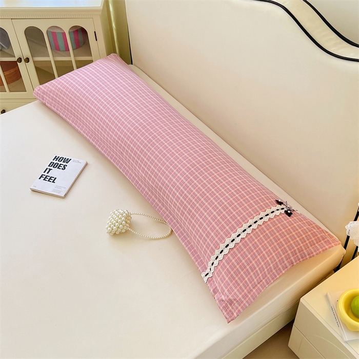 91家纺网 家纺一手货源 找家纺 （总）梦舒羽 2025新款双层纱蕾丝花边格子枕套宿舍双人情侣1.8m枕芯套1.5米内胆套
