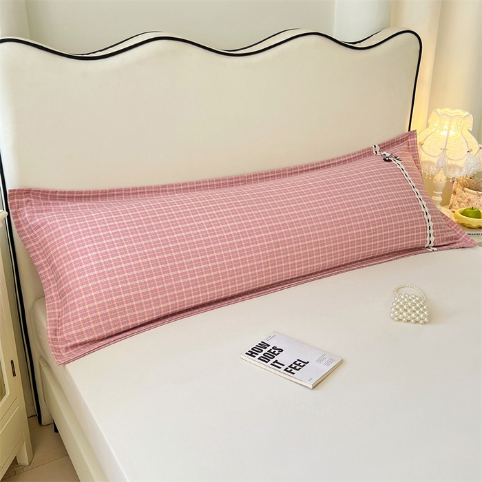 91家纺网 家纺一手货源 找家纺 （总）梦舒羽 2025新款双层纱蕾丝花边格子枕套宿舍双人情侣1.8m枕芯套1.5米内胆套