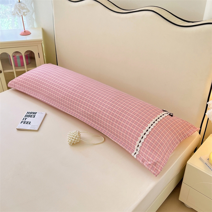 91家纺网 家纺一手货源 找家纺 （总）梦舒羽 2025新款双层纱蕾丝花边格子枕套宿舍双人情侣1.8m枕芯套1.5米内胆套