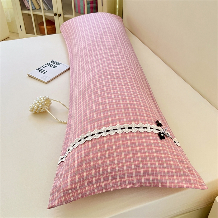 91家纺网 家纺一手货源 找家纺 （总）梦舒羽 2025新款双层纱蕾丝花边格子枕套宿舍双人情侣1.8m枕芯套1.5米内胆套