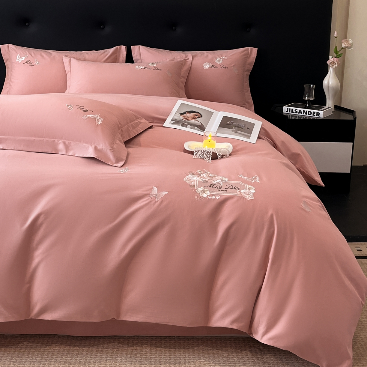 91家纺网 家纺一手货源 找家纺 （总）禾时2025新款全棉磨毛刺绣四件套-香榭丽