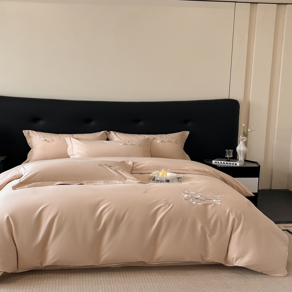 91家纺网 家纺一手货源 找家纺 禾时2025新款全棉磨毛刺绣四件套-香榭丽 藕荷色