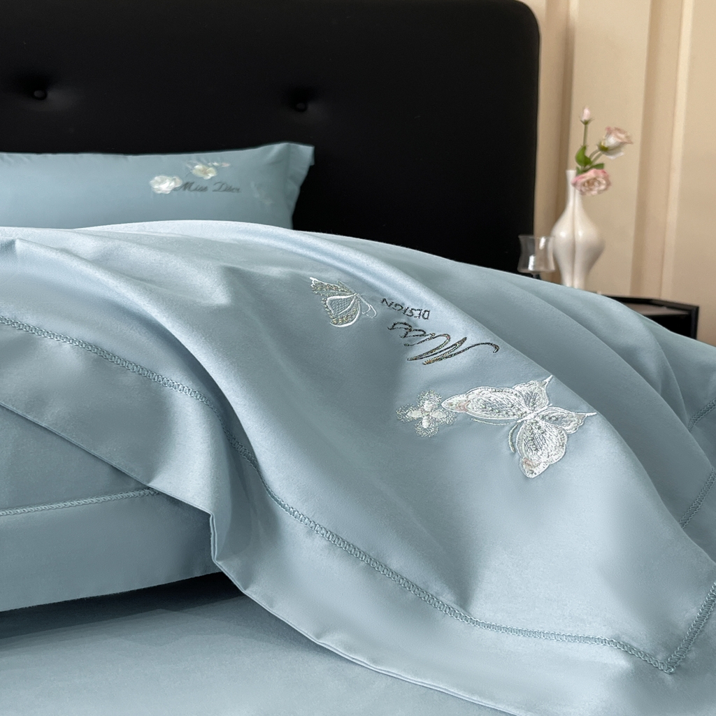 91家纺网 家纺一手货源 找家纺 禾时2025新款全棉磨毛刺绣四件套-香榭丽 云水蓝