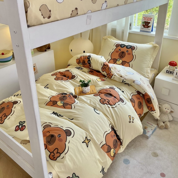 蘭菲家纺 2025新款学生季卡皮巴拉系列全棉印花三件套 拉不动