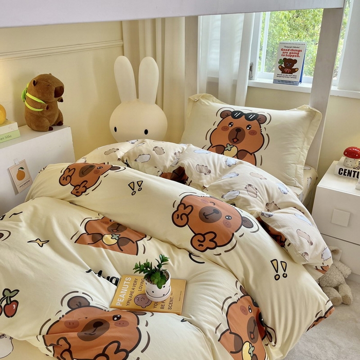 91家纺网 家纺一手货源 找家纺 蘭菲家纺 2025新款学生季卡皮巴拉系列全棉印花三件套 拉不动