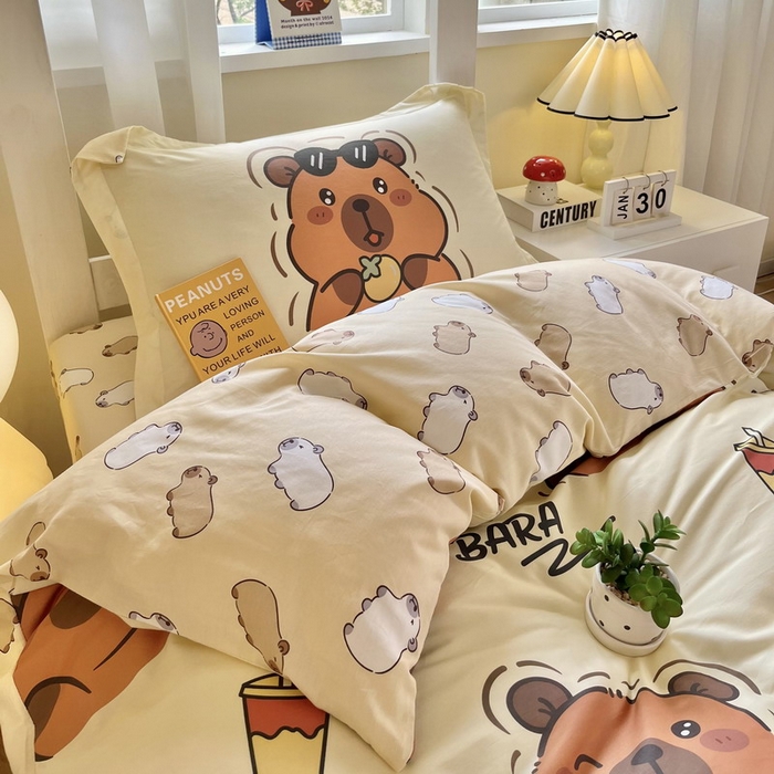 91家纺网 家纺一手货源 找家纺 蘭菲家纺 2025新款学生季卡皮巴拉系列全棉印花三件套 拉不动