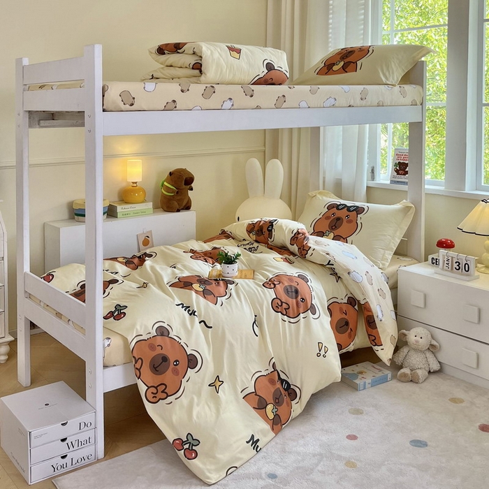 91家纺网 家纺一手货源 找家纺 蘭菲家纺 2025新款学生季卡皮巴拉系列全棉印花三件套 拉不动