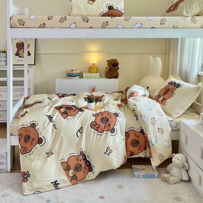 91家纺网 家纺一手货源 找家纺 蘭菲家纺 2025新款学生季卡皮巴拉系列全棉印花三件套 拉不动