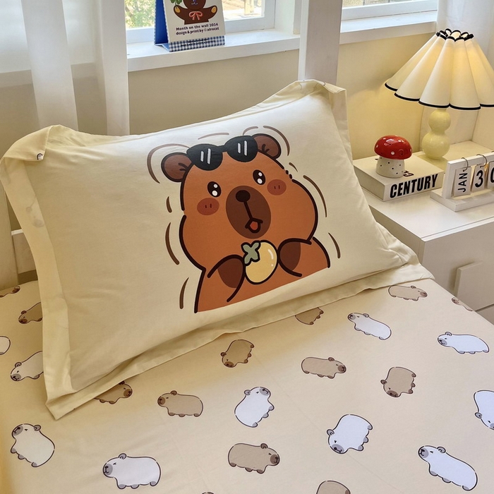 91家纺网 家纺一手货源 找家纺 蘭菲家纺 2025新款学生季卡皮巴拉系列全棉印花三件套 拉不动