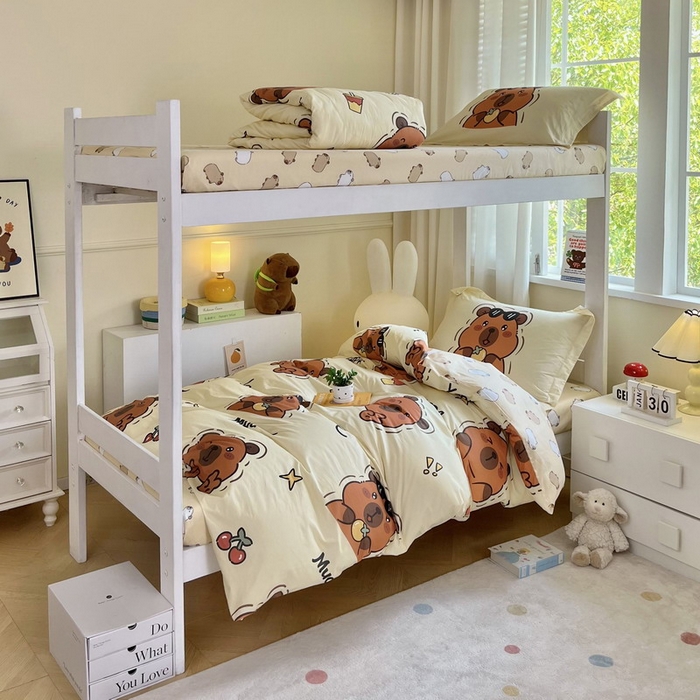 91家纺网 家纺一手货源 找家纺 蘭菲家纺 2025新款学生季卡皮巴拉系列全棉印花三件套 拉不动