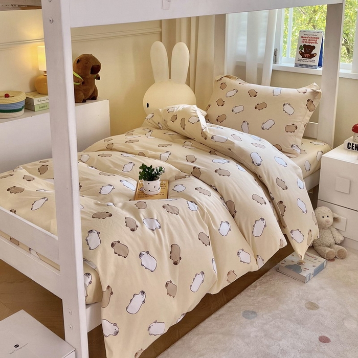 蘭菲家纺 2025新款学生季卡皮巴拉系列全棉印花三件套 小奶豚