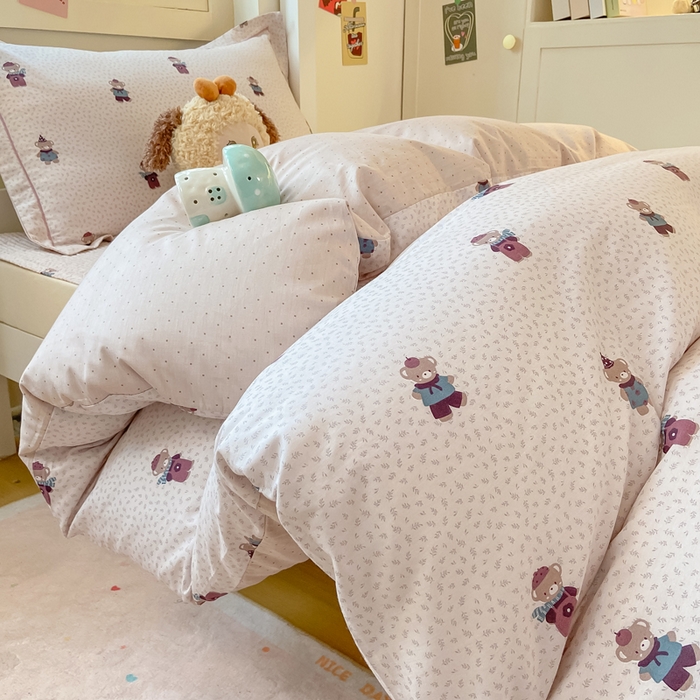 91家纺网 家纺一手货源 找家纺 富之航家纺 2025新款全棉三件套 小熊乐园