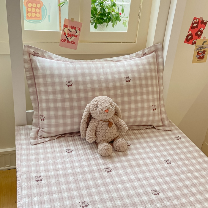 91家纺网 家纺一手货源 找家纺 富之航家纺 2025新款全棉三件套 樱桃蝴蝶结