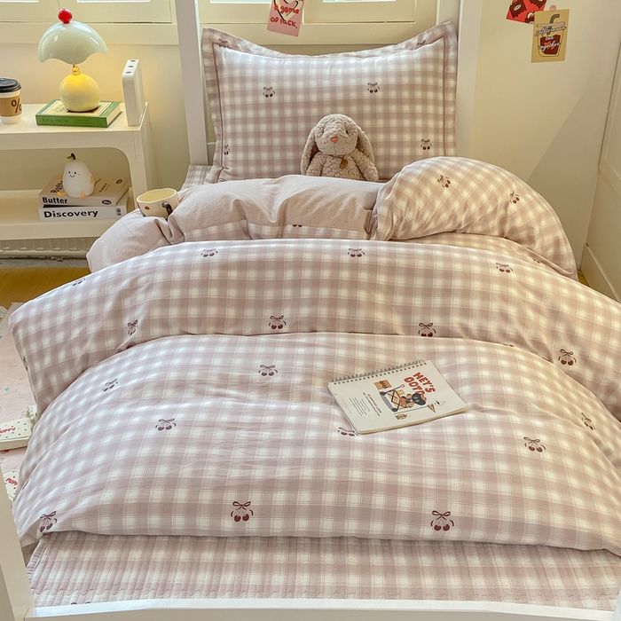 91家纺网 家纺一手货源 找家纺 富之航家纺 2025新款全棉三件套 樱桃蝴蝶结