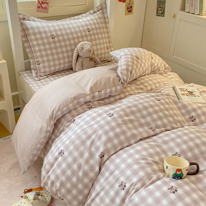 91家纺网 家纺一手货源 找家纺 富之航家纺 2025新款全棉三件套 樱桃蝴蝶结