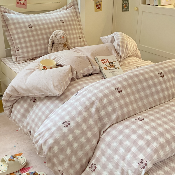 91家纺网 家纺一手货源 找家纺 富之航家纺 2025新款全棉三件套 樱桃蝴蝶结