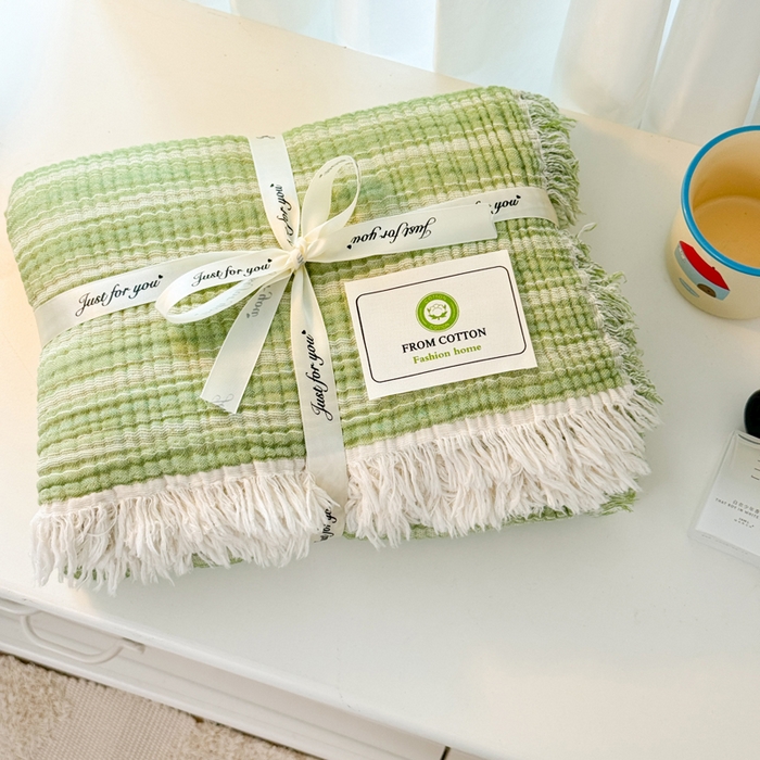 91家纺网 家纺一手货源 找家纺 （总）丹本家纺 2025新款毛毯双层纱流苏全棉纯棉毯纯棉流苏款盖毯夏被夏凉被空调被