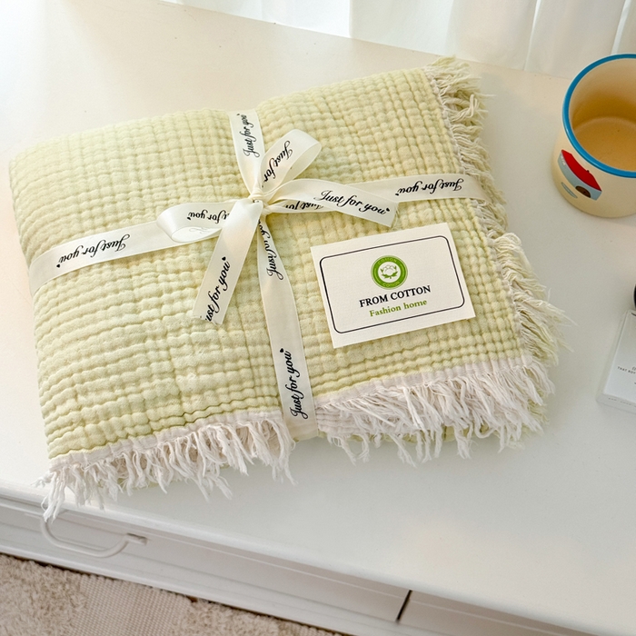 91家纺网 家纺一手货源 找家纺 （总）丹本家纺 2025新款毛毯双层纱流苏全棉纯棉毯纯棉流苏款盖毯夏被夏凉被空调被