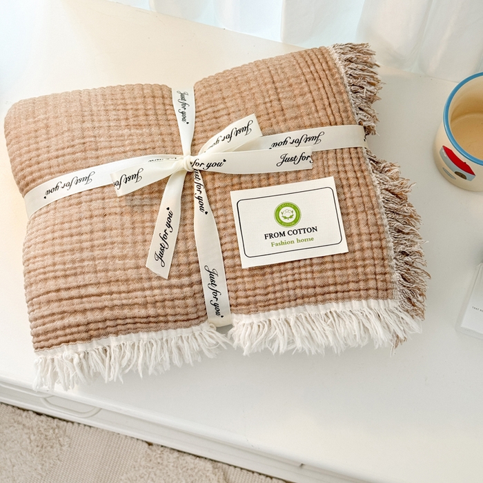 91家纺网 家纺一手货源 找家纺 （总）丹本家纺 2025新款毛毯双层纱流苏全棉纯棉毯纯棉流苏款盖毯夏被夏凉被空调被