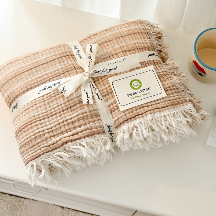 91家纺网 家纺一手货源 找家纺 （总）丹本家纺 2025新款毛毯双层纱流苏全棉纯棉毯纯棉流苏款盖毯夏被夏凉被空调被