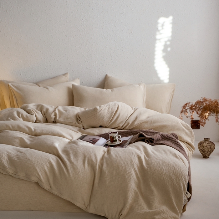 91家纺网 家纺一手货源 找家纺 （总）清雅福2025秋冬新品棉麻双层皱皱纱四件套系列