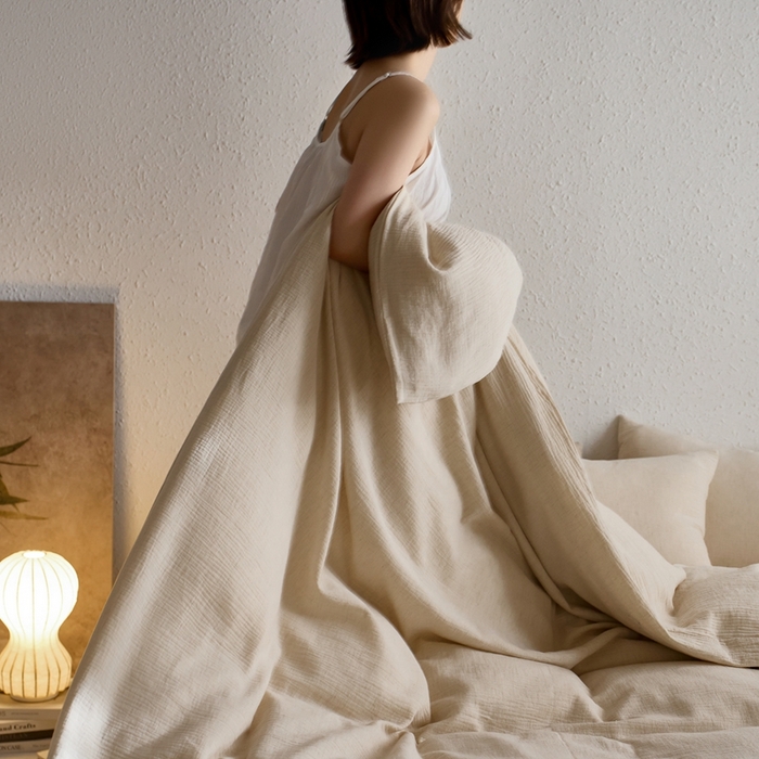 91家纺网 家纺一手货源 找家纺 （总）清雅福2025秋冬新品棉麻双层皱皱纱四件套系列