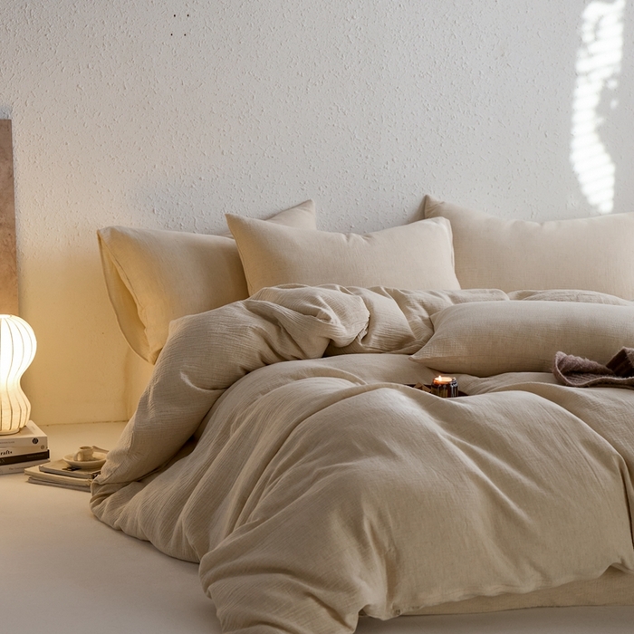 91家纺网 家纺一手货源 找家纺 （总）清雅福2025秋冬新品棉麻双层皱皱纱四件套系列