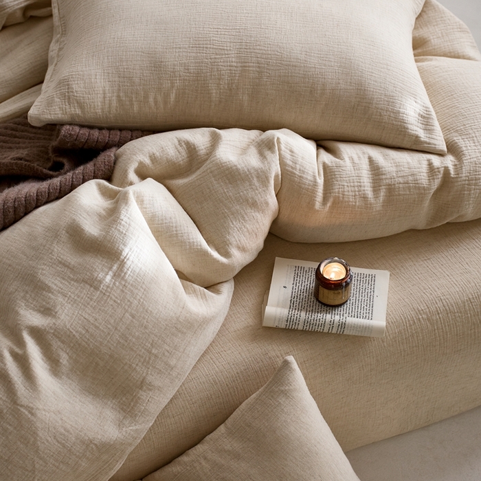 91家纺网 家纺一手货源 找家纺 （总）清雅福2025秋冬新品棉麻双层皱皱纱四件套系列