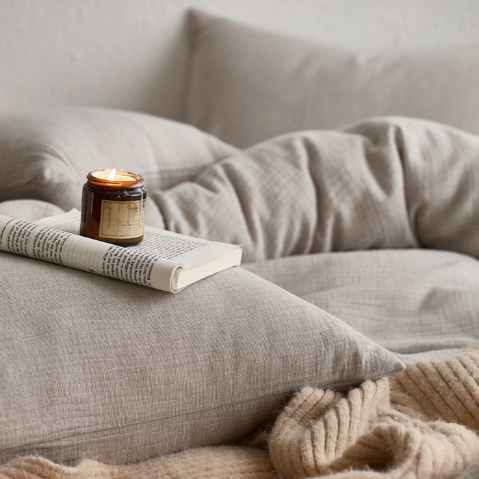 91家纺网 家纺一手货源 找家纺 清雅福2025秋冬新品棉麻双层皱皱纱四件套系列 时空灰