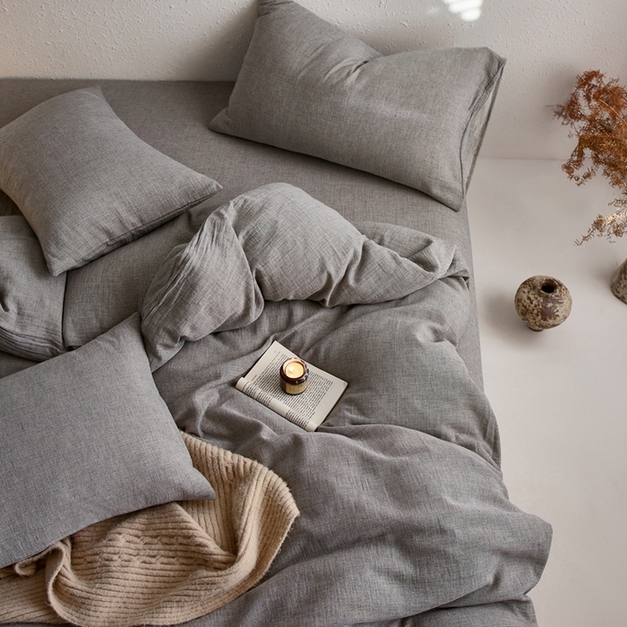 91家纺网 家纺一手货源 找家纺 清雅福2025秋冬新品棉麻双层皱皱纱四件套系列 耀月灰