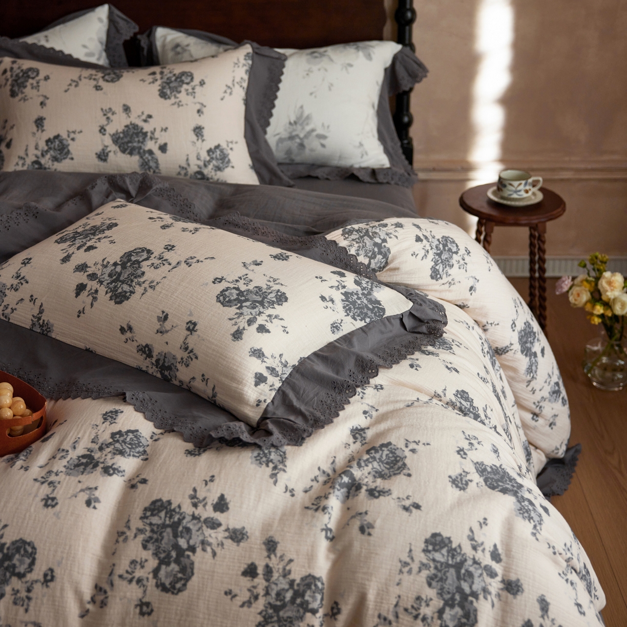 91家纺网 家纺一手货源 找家纺 （总）简纯主义 2025新款100%棉皱皱纱四件套-花甜系列