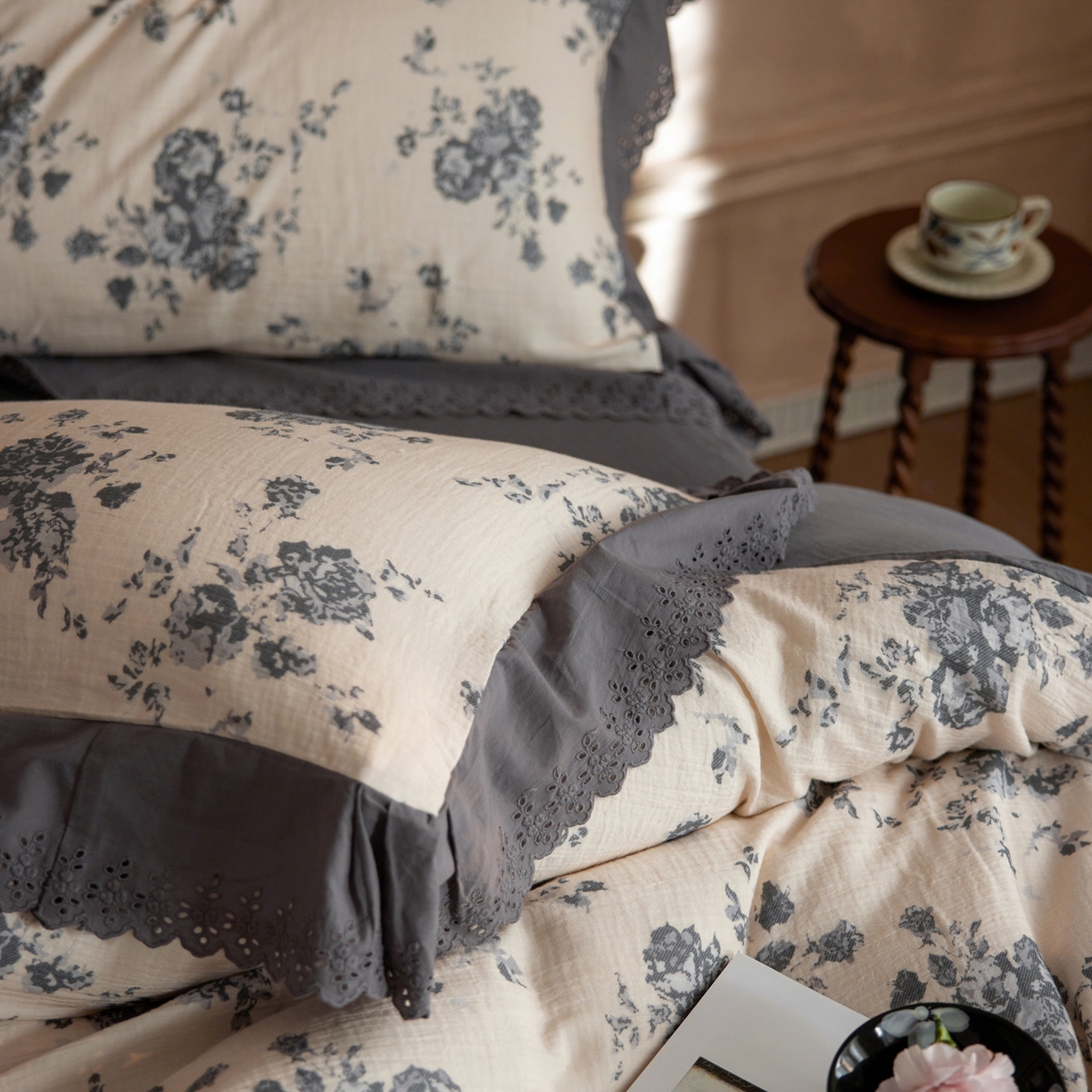 91家纺网 家纺一手货源 找家纺 （总）简纯主义 2025新款100%棉皱皱纱四件套-花甜系列