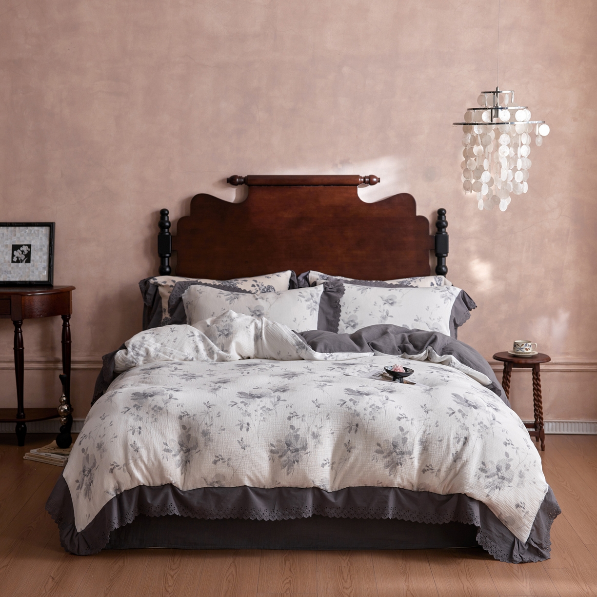 简纯主义 2025新款100%棉皱皱纱四件套-花甜系列 栀信白