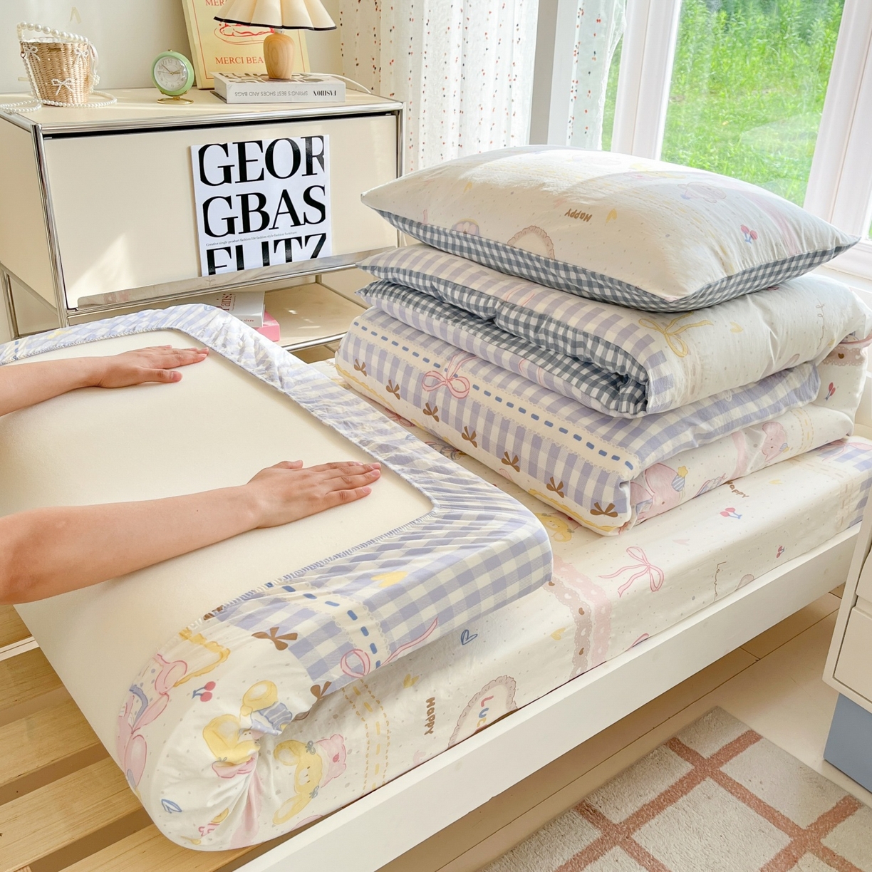 91家纺网 家纺一手货源 找家纺 （总）盛秋家纺 2025新款水洗棉卡通学生小三套套件