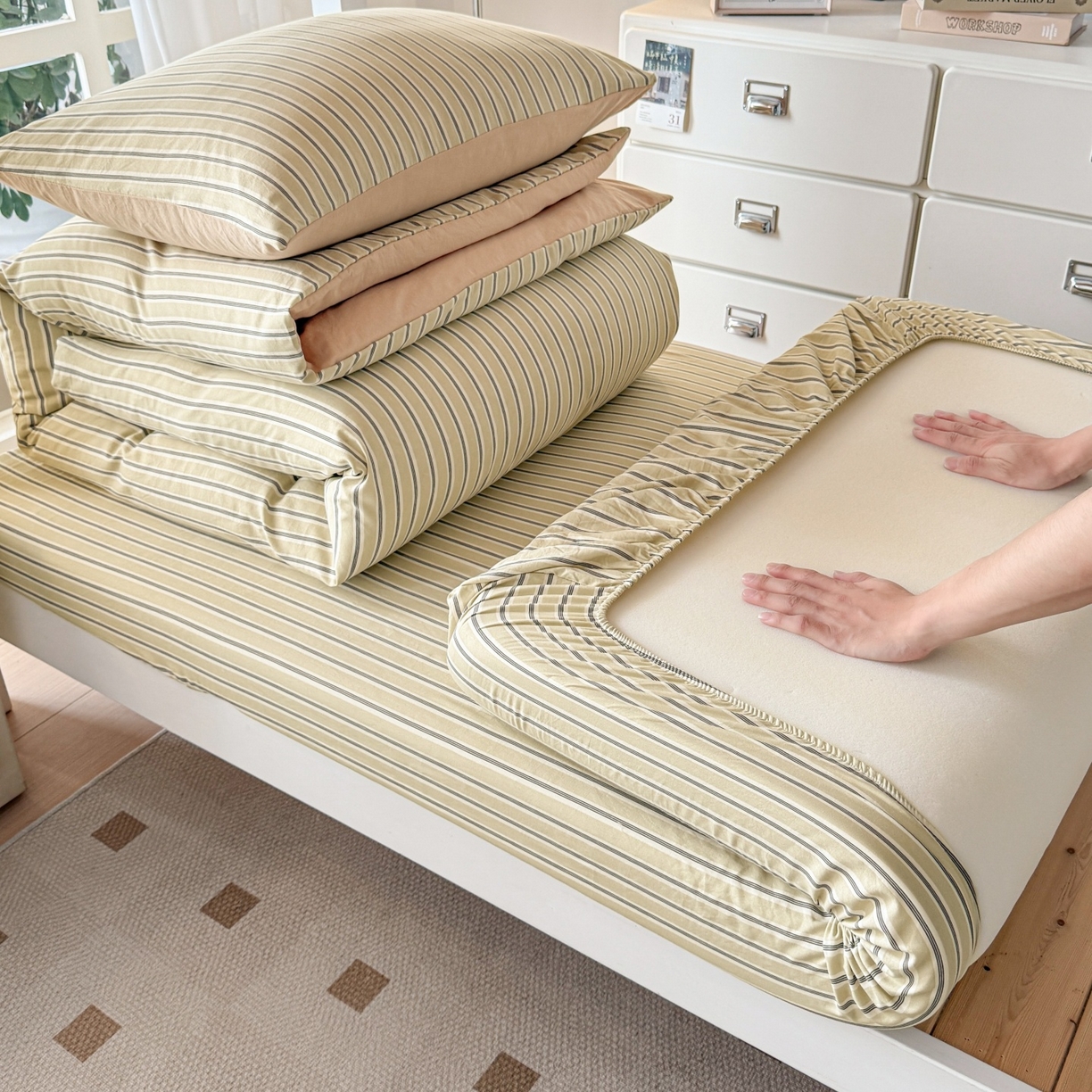 91家纺网 家纺一手货源 找家纺 （总）盛秋家纺 2025新款水洗棉格子学生小三套套件