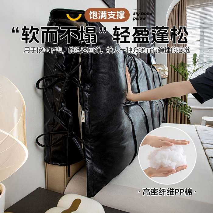 91家纺网 家纺一手货源 找家纺 沐沐家纺2026新款油蜡皮床头靠背 黑色
