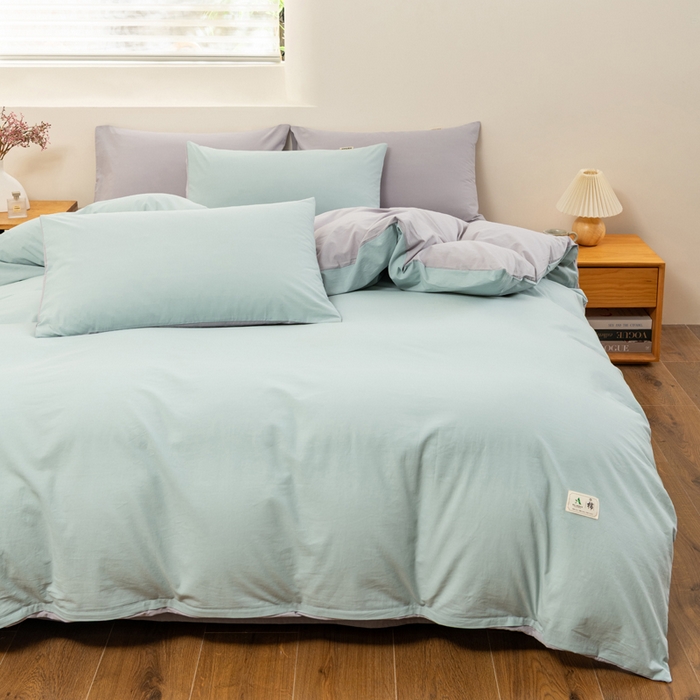 91家纺网 家纺一手货源 找家纺 居美良品 2025新款色织全棉水洗棉四件套 兰青-灰